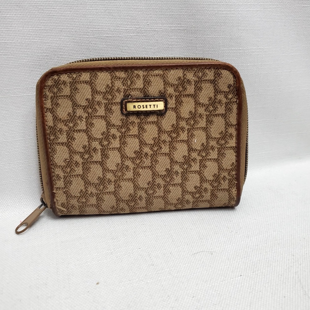 Rosetti Zip Around Wallet Tan Geometric Fabric Organizer Vintage‎